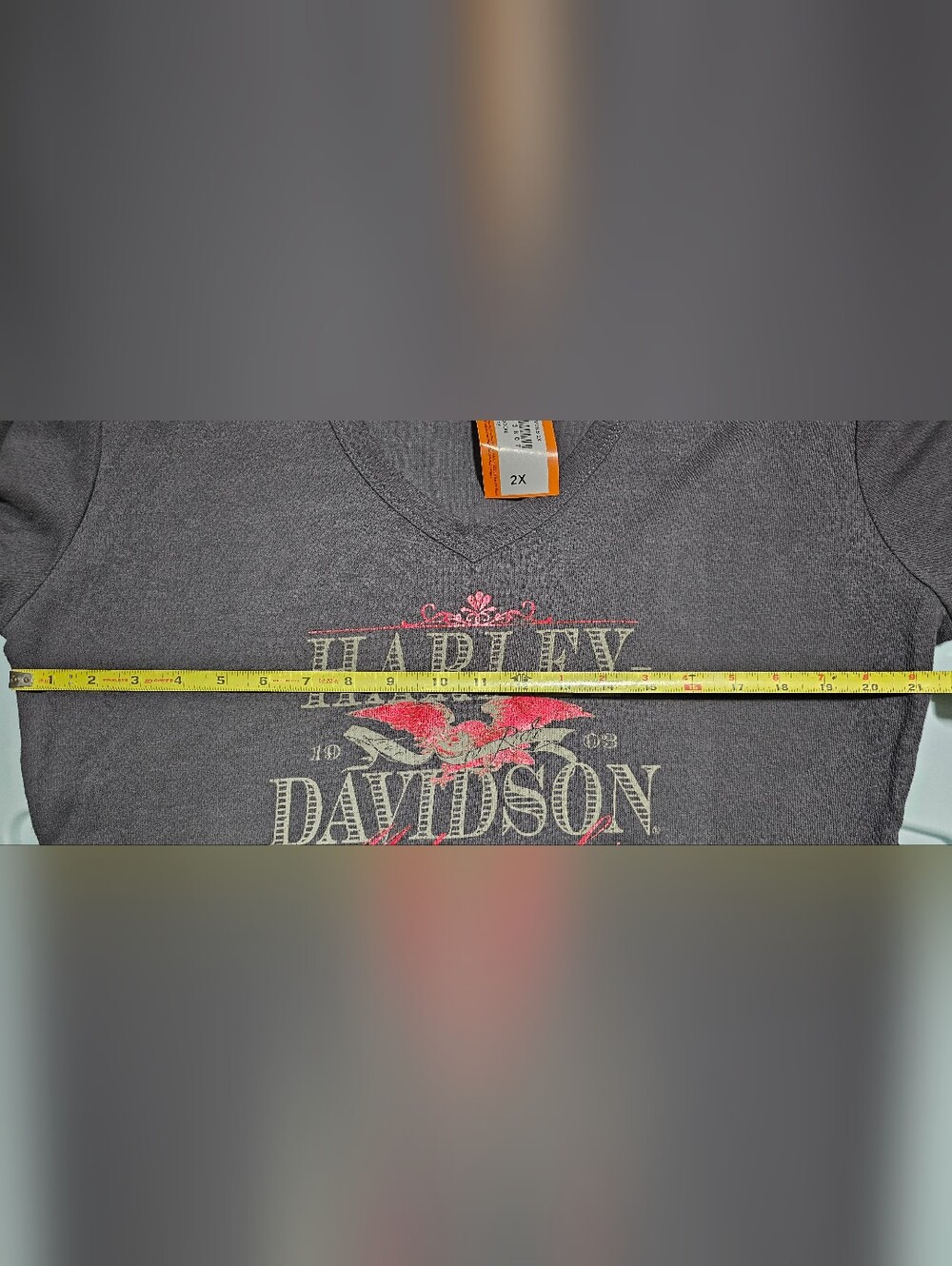 Harley-Davidson Women's Long Sleeve V-Neck Shirt - Charcoal with Red Graphic - Picture 4 of 4